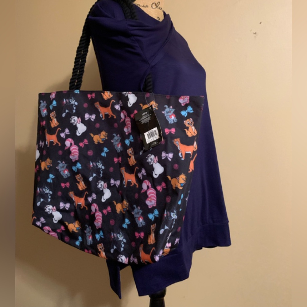 DISNEY Cheshire Aristocat Figaro Cats black Tote bag NWT